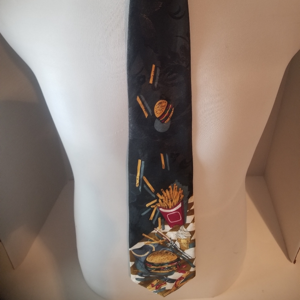 Dino Romano Handmade Burger & Fries Fast Food Art Deco Retro Tie